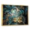 Designart - Symmetrical Blue Gold Fractal Flower - Abstract Print On Framed Canvas